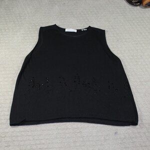 Valerie Stevens II Black Sleeveless Silk Rayon Embroidered and Beaded Sweater
